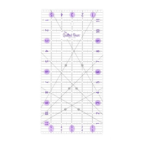 The Quilted Bear Quilting Rulers - Transparent Acrylic Non-Slip Quilting & Sewing Ruler with Precise Black Lines & 30 45 & 60 Degree Angles - Essential Tool for Perfect Sewing Results (6 x 12)