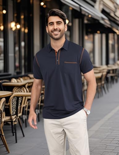 Men's Polo Shirts Short Sleeve Golf Polo T Shirt Lightweight Casual Button Down Shirts Summer Collared with Pocket2