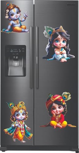 Image of Jwalpa Collection Fridge Magnet Baby Animal Decorative for almirah Set of 6 Refrigerator MDF Wooden Home Kitchen Decor Magnets, Washing Machine,Study Table Stylish, Cafe, Office (Radha Krishna 01)