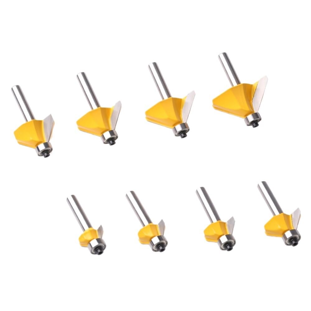 8 Pezzi Fresse Smussatura 45°, Codolo 8Mm, Rifinitura Bordi Legno | Trattamento frontale, frese per incisore
