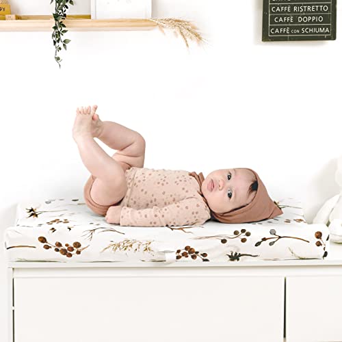 Grssder Stretch Ultra Soft Jersey Knit Changing Pad Cover Set 2 Pack, Change Table Pad Covers Fit 32"/34" X 16" Pads Safe And Snug, Stylish Pretty Flora For Baby, Beige #TOP2