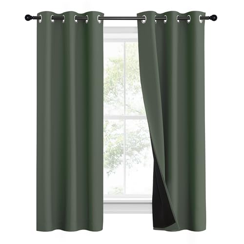 Image of NICETOWN 100% Blackout Curtains 60 inch Long, Pair of Energy Smart & Noise Blocking Out Drapes for Baby Room Window, Thermal Insulated Guest Room Lined Window Dressing(Dark Mallard, 37 inch Wide)