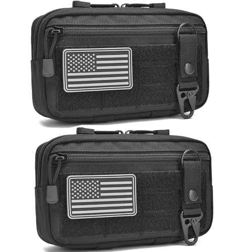 2 Pack Tactical Molle Admin Pouch with US Flag Patch and Keychain EDC Pouch