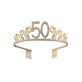 Beaupretty Couronne Anniversaire 50 Ans Tiare Diadème Princesse avec Peigne Strass Cristal Or Cadeau Anniversaire de Mariage 50 Ans