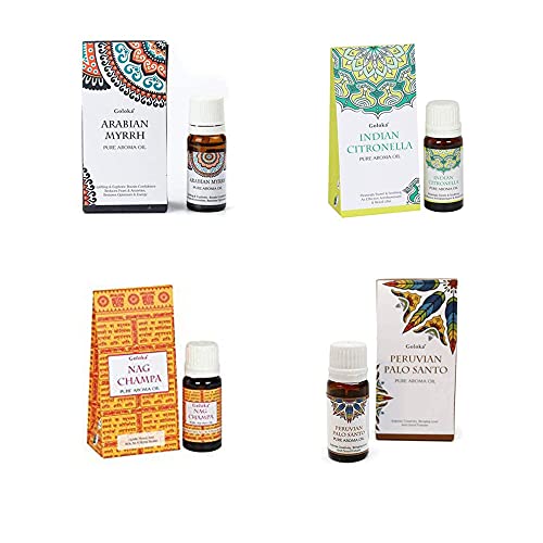 Pack 4 esencias Goloka - Palo Santo, Mirra, Citronella y Nag...