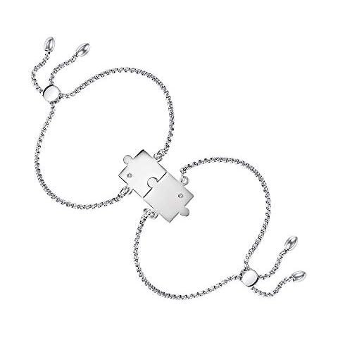 1 Pair Puzzle Piece Bracelets Matching Couples Stainless Steel CZ Crystals Stacking Adjustable Simple Link Dainty Charm Hypoallergenic for Him And Her Valentine's Day Fashion Gifts Cover