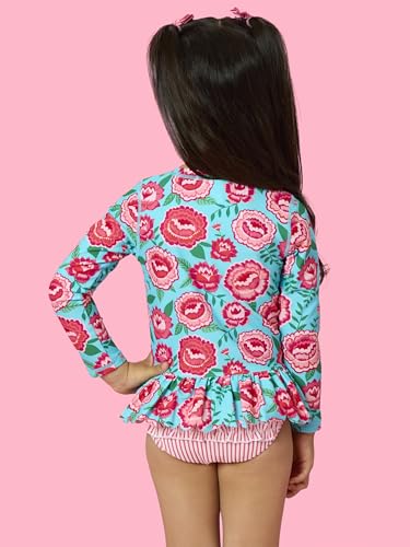 Image of RuffleButts Baby /Toddler Girls Scalloped Long Sleeve Rash Guard 2-Piece UPF50+ Sun Protected Swimsuit