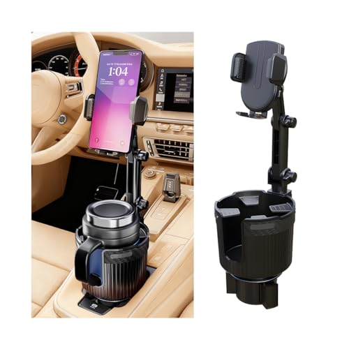 Ywdiml Car Cup Holder Phone Mount, 2 in 1 360° Rotation Long Arm Vehicle Cup Cell Phone Holder Expander with Adjustable Base, Automotive Drink Bottles Smartphones Stand, Universal Fit (Black)