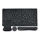 MOSISO Wrist Rest Support for Mouse Pad&Keyboard Set, Ergonomic Large Leopard Grain Desk Mat&Coaster Set, Non-Slip Mousepad&Pain Relief&Easy Typing Cushion with Memory Foam for Home Office, Black