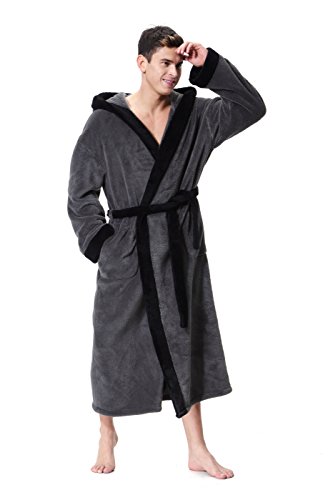 Men's Hooded Bathrobe in 2 Colored Soft Spa Kimono Shawl Collar Hooded Long Robe Unisex2