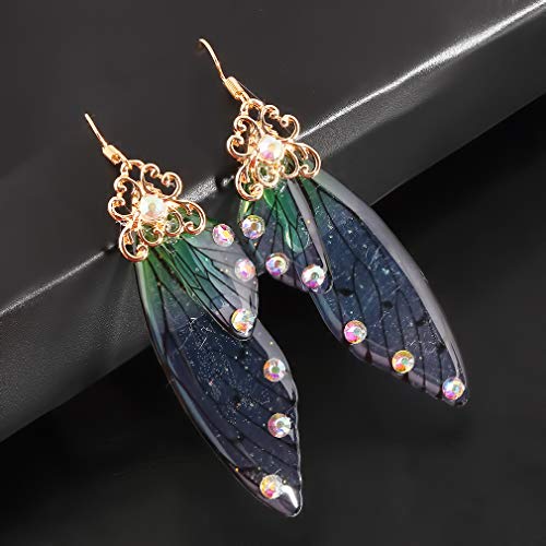 CH Handmade Fairy Simulation Butterfly Wing Earrings Foil Rhinestone Earring Romantic Jewelry4