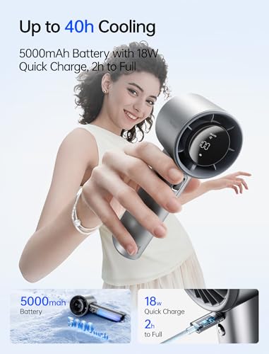 Image of JISULIFE Handheld Fan Pro1S - Next-Gen Airflow: Up to 40h Runtime, Electroplated Body - Luxury Shine, 1-100 Speed Scroll Wheel, 5000mAh-Portable Fan for Travel, Gifts for Women Men(Chrome Silver, 1Pc)