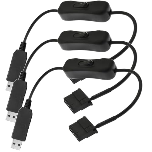RUNCCI-YUN 3Piezas cable Alimentación ventilador USB,12V Voltaje Step-Up Cables de Alimentación USB a 4 Pines Molex PWM con Interruptor,CPU Molex conector ventilador PC