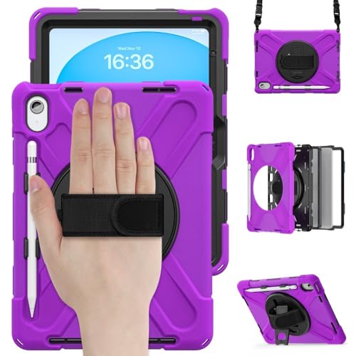 Coque rigide et silicone iPad 11 violette à support rotatif 360 degrés - 3