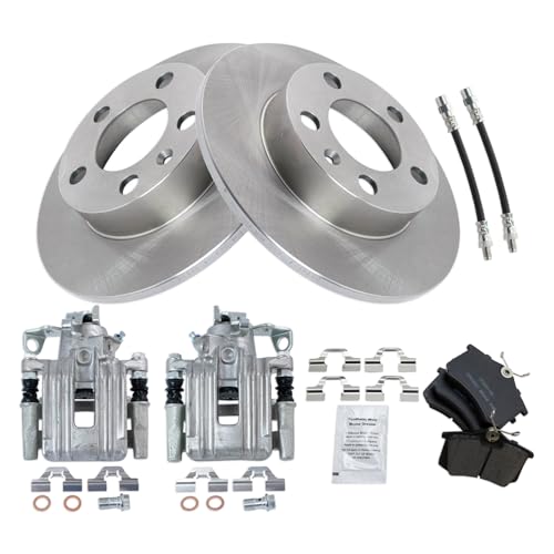 Image of TRQ Rear Brake Pad and Rotor Set Ceramic Calipers Compatible with 1999 Volkswagen Jetta