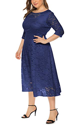 Eternatastic Womens Scooped Neckline Floral Lace Top Plus Size Cocktail Party Midi Dress 3Xl Deep Blue #TOP3