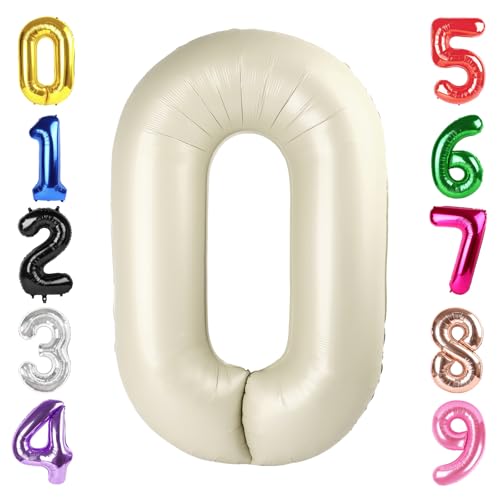 Image of 40 Inch Cream Number 0 Balloon Birthday Party Decorations for Men & Women