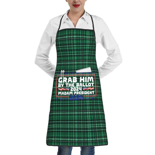 nopicsn Grab Him By The Ballot Madam President 202 Apron for cooking with Pockets Women Men Kitchen Chef Funny Aprons