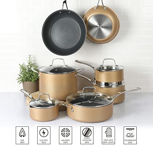 Martha Stewart 12 Piece Heavy Gauge Aluminum Hard Anodized Premium Nonstick Cookware Set, Induction Safe, Copper W/Black Interior #TOP5