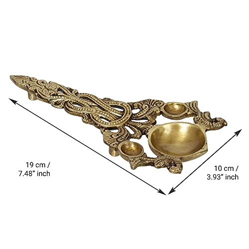 Image of eCraftIndia Golden Ethnic Carved Brass Diya with Handle for Pooja Room and Temples- Diwali Decoration Items for Home Decor- Gift for Diwali Housewarming