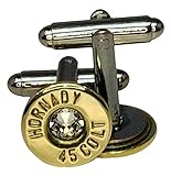 45 Colt Brass Cuff Links w/Crystals-Clear (One Pair Various Headstamps)