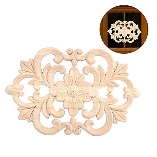 4-Pack Oak Wood Carved Appliques - 5.91x5.91 Inch Decorative Trim For Furniture, Cabinets, DIY Projects