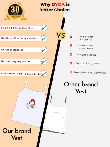 Image of DYCA by Bodycare Girls Cotton Camisole Vest Top - Soft Sleeveless Innerwear Undershirt for Kids, Everyday Comfort,Pack of 4,Print & Color May Very