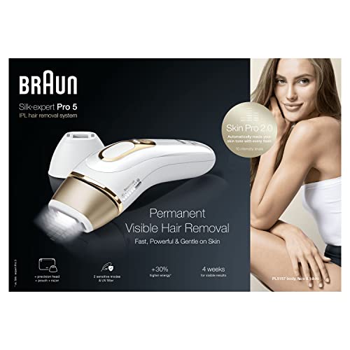 Braun Epilateur Lumiere Pulsee Silk·expert Pro 5 PL5157, Epilation Semi-Définitive, Alternative Au Laser, Résultats En 2 Séances, Rasoir Venus, Tête De Précision, Pour Epiler Jambes, Maillot Et Plus