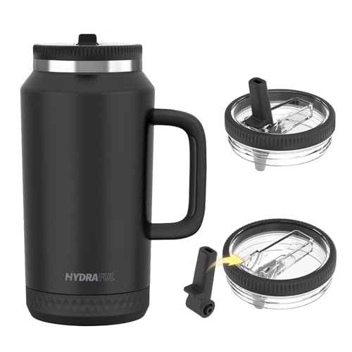 Hydraful 64 oz Tumbler with Handle and Removable Straw Lid – Leak-Proof Insulated Stainless Steel Water Bottle – Travel Mug for Gym, Hiking, Camping – Gifts for Women & Men