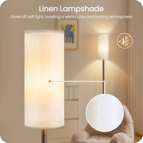 Image of Dimmable Floor Lamps for Living Room with Remote and Foot Switch, 64.4 inch Modern Standing Tall Lamp, Corner Lamp for Bedroom, Bulb Included, 3000K-6500K, Beige and Brown, FCC Listed VE06LD05W1