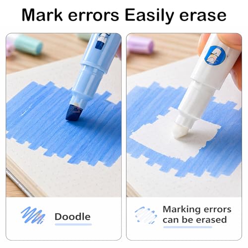 Image of WISHKEY Double-Head Erasable Marker Pens, Non-Toxic Ink, Quick Drying Colorful Highlighter Pens for Multipurpose, Stationery Items for Kids and Adults, 8+ Years (Pack of 6, Multicolor)