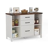 BonVache Aktenschrank, mit 3 Schubladen und 4 offenen Fächern Aufbewahrungsschrank, Aktenschrank für Büro und Zuhause, Multifunktionsschrank mit verstellbaren Fächern, 88 * 35 * 66CM, weiß