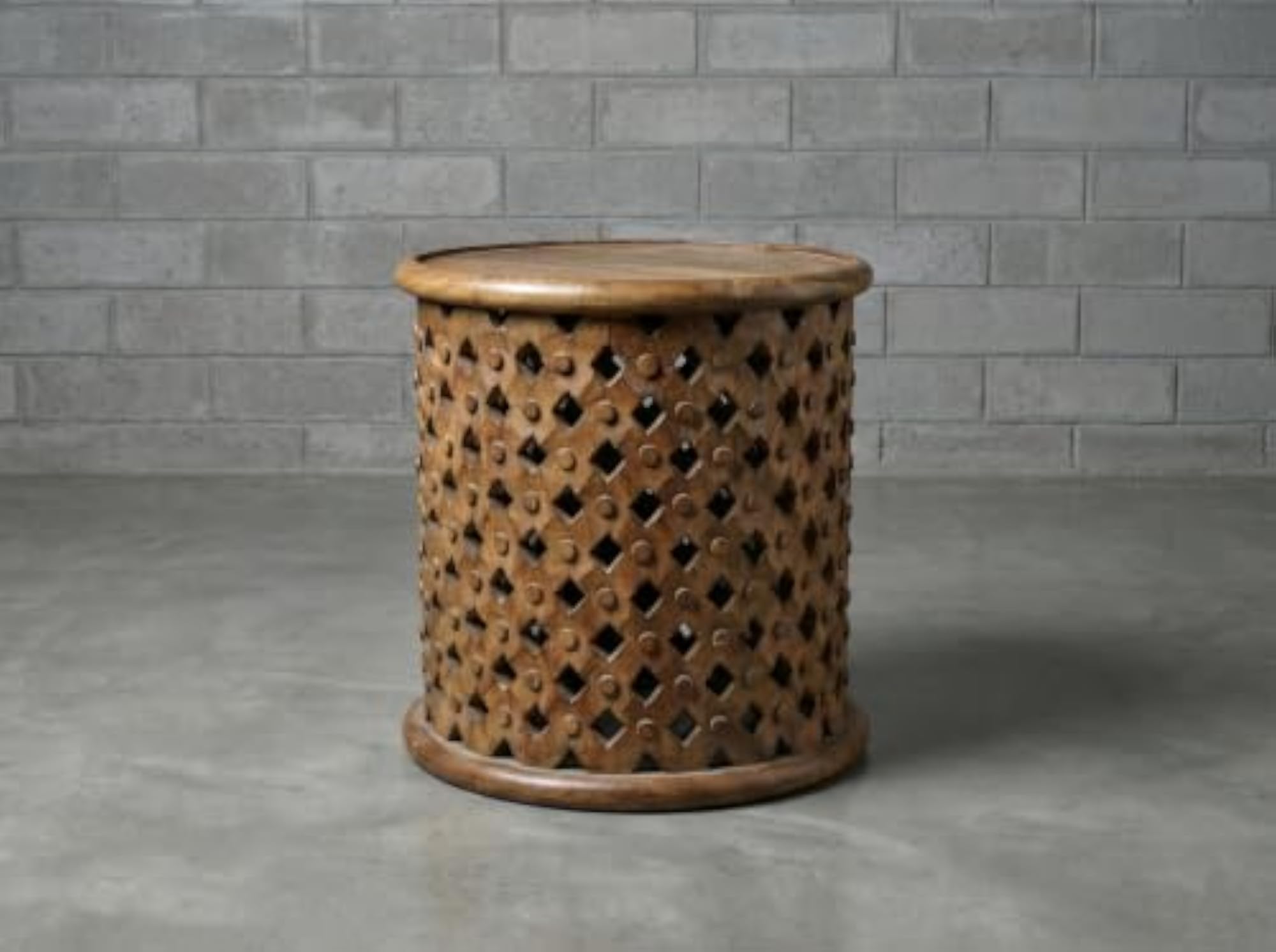Handcrafted Wooden Round Side Table, Rustic Design