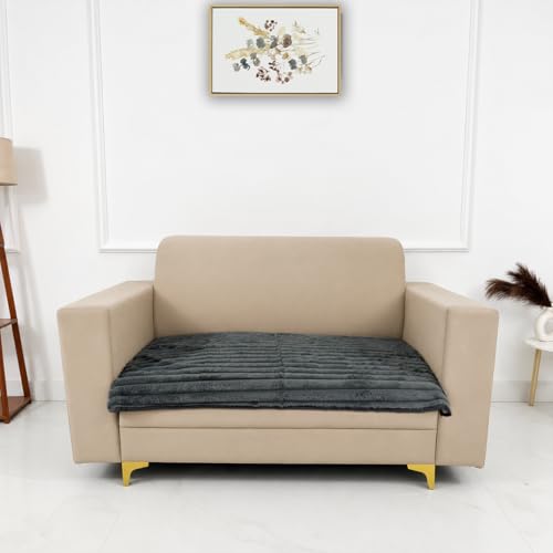 Image of Homerz Premium Rabbit Fur Sofa Cover with Anti-Skid Backing, Soft Plush Fabric Sofa Protector for Living Room Furniture (Grey, 2 Seater, Only Seat Cover)