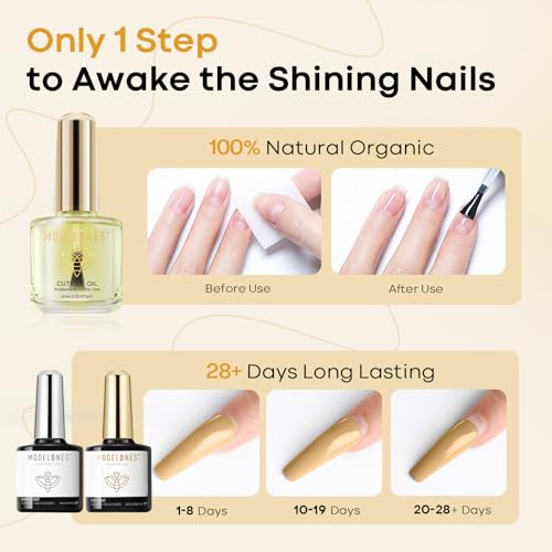 Image of modelones Gel Base Top Coat Set with Cuticle Oil, 3 Pcs 10 ml Cuticle Protectors Set Gel Nail Polish No Wipe Base Gloss Top Coat & Nail Oil
