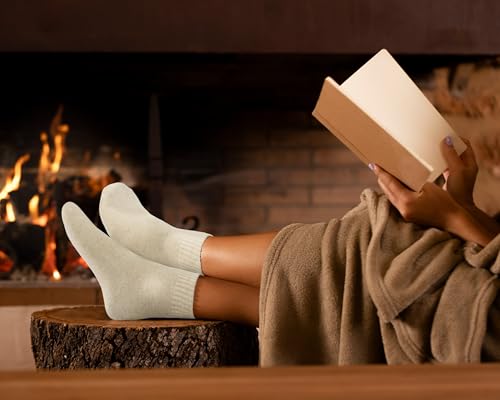Image of Thermal Crew Socks for Women, 6 Pairs Cotton Quarter Socks in Neutral, Cozy Ankle Socks