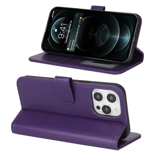 Image of for iPhone 13 Pro Max Case Wallet with Card Holder,for iPhone 12 Pro Max Wallet Case for Women Men,PU Leather Shockproof Magnetic Buckle Stand Flip Phone Case-Purple