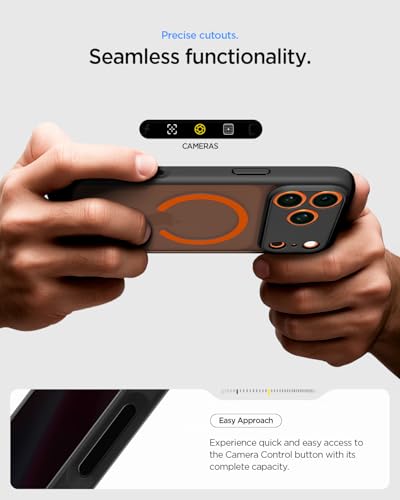 Image of Spigen Ultra Hybrid MagFit Back Cover Case Compatible with iPhone 17 Pro (TPU + Poly Carbonate | Frost Black Orange)