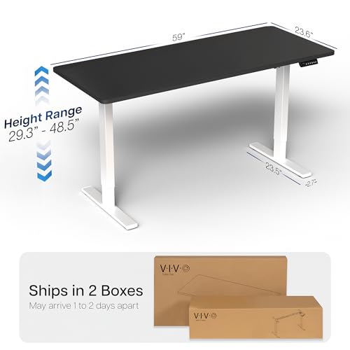 Image of VIVO Electric 60 x 24 in Standing Desk, Memory Height Adjustment, 1B Series, Holds 220 lbs, One-Piece Black Top, White Frame, DESK-KIT-1W6B