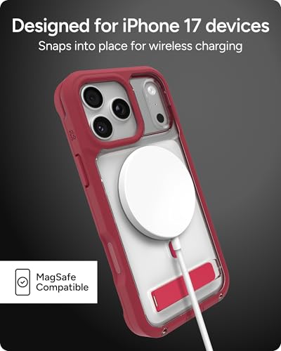 Image of ZAGG Rainier Case with Kickstand for iPhone 17 Pro Max - Red Black Cherry, Graphene 22ft (7m) Drop Protection, Lanyard Attach Points, MagSafe, Wireless Charging Compatible, Phone Case
