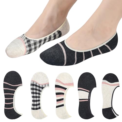 Image of RYI 5-Pack No Show Socks for Women Size 6-9 Ankle Invisible Non-slip Athletic Socks