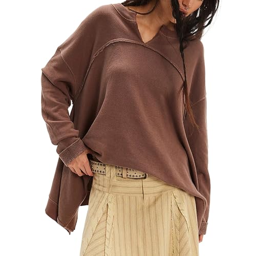 Hixiaohe Women's Oversized V Neck Sweatshirt Casual Long Sleeve Loose Pullover Tops Athletic Workout Sweatshirts Y2k Outfits