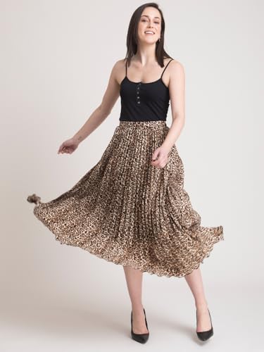 Image of FableStreet Women Skirt Casual & Festive | Elegant Flared Fit High Rise Knife Pleats All-Over Floral Print | Wrinkle-Resistant Woven Fabric for Summer & Outings