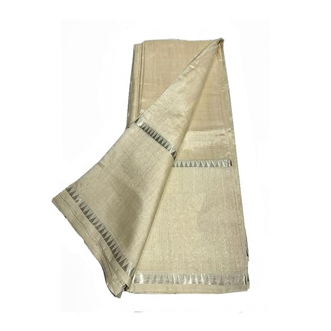 Women's Cotton Art Silk Plane Saree With Designed Silvar Zari Three Temple Border-image-13