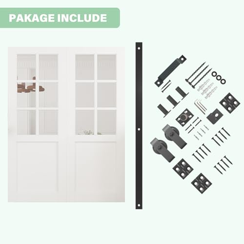 Image of 48 inchx80 inch Bifold Barn Door and 64 inch Track Kit, Upper 6-Lite Clear Glass Design