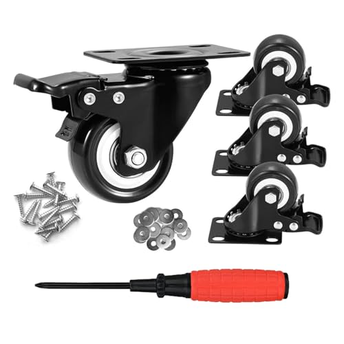 YIUBCZOQI Ruedas de muebles de 50 mm,ruedas de carretilla de doble rodamiento PU Ruedas giratorias de goma, 4 ruedas de placa industrial Capacidad 200KG Noir