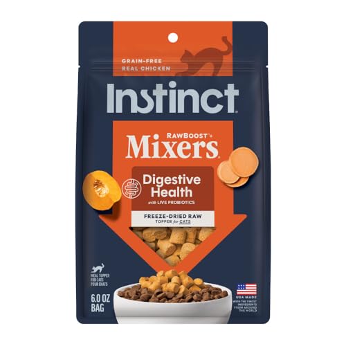 Instinct Raw Boost Mixers Freeze Dried Cat Food Toppers with Functional Ingredients Grain Free Real Chicken - Digestive Health 5.5 oz Bag