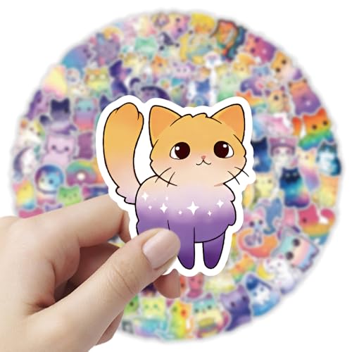 Image of 130Pcs Cute Cat Stickers, Kawaii Starry Sky Cat Vinyl Decals, Waterproof Sticker Set for Laptop Water Bottle Scrapbook, Cat Lover Gifts & Party Decorations