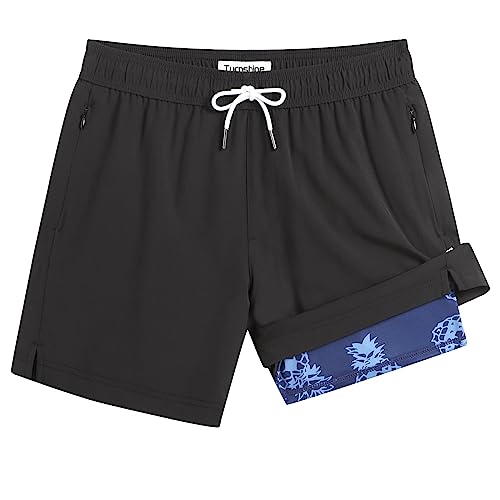 Turnshine Mens Swim Trunks with Compression Liner 5" Stretch Beach...