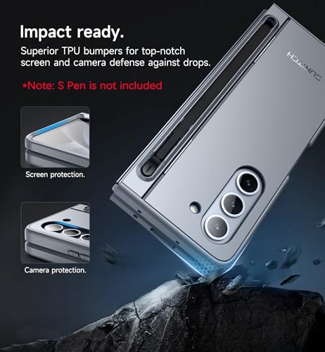 SURITCH for Samsung Galaxy Z Fold 5 Case with Kickstand and S Pen Holder [S Pen NOT Included], Phone Case for Z Fold 5 2023 -Gray Blue